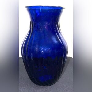 7.75” Blue, swirl vase. Possible Indiana Glass Co.